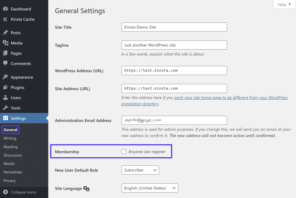 Inaktivera WP-registrering