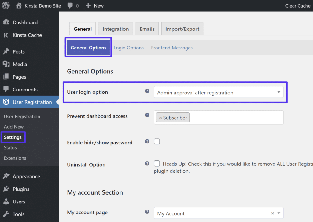 Aktivera admins godkännande i pluginet User Registration