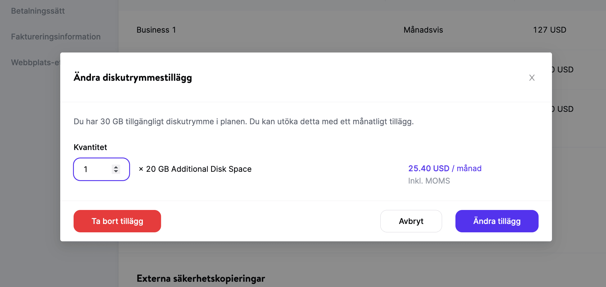 Diskutrymmestillägg kvantitet