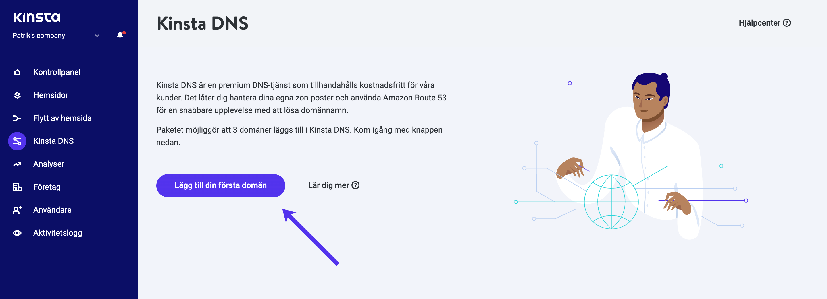 Lägg till din domän i Kinsta DNS.