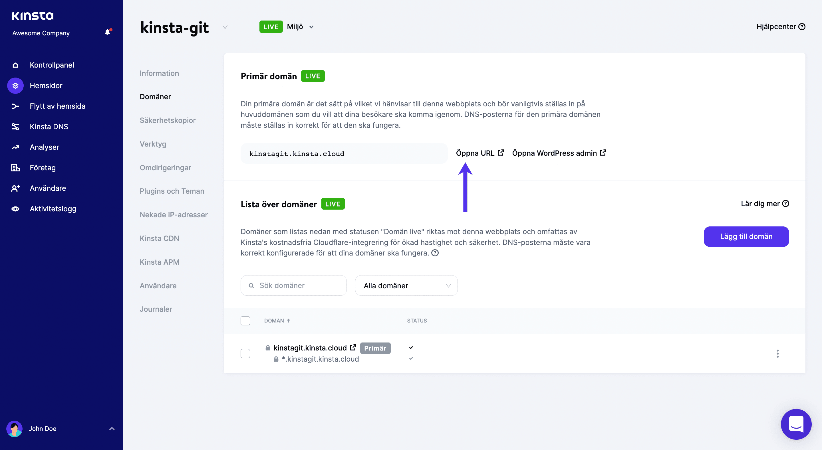 Besök din primära domän för att konfigurera WordPress.