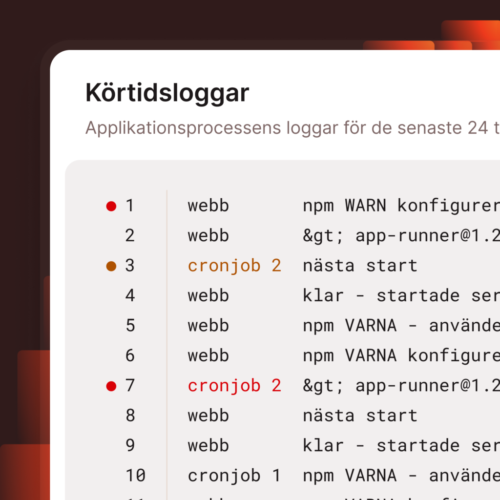 MyKinsta skärmdump som visar körtidsloggar