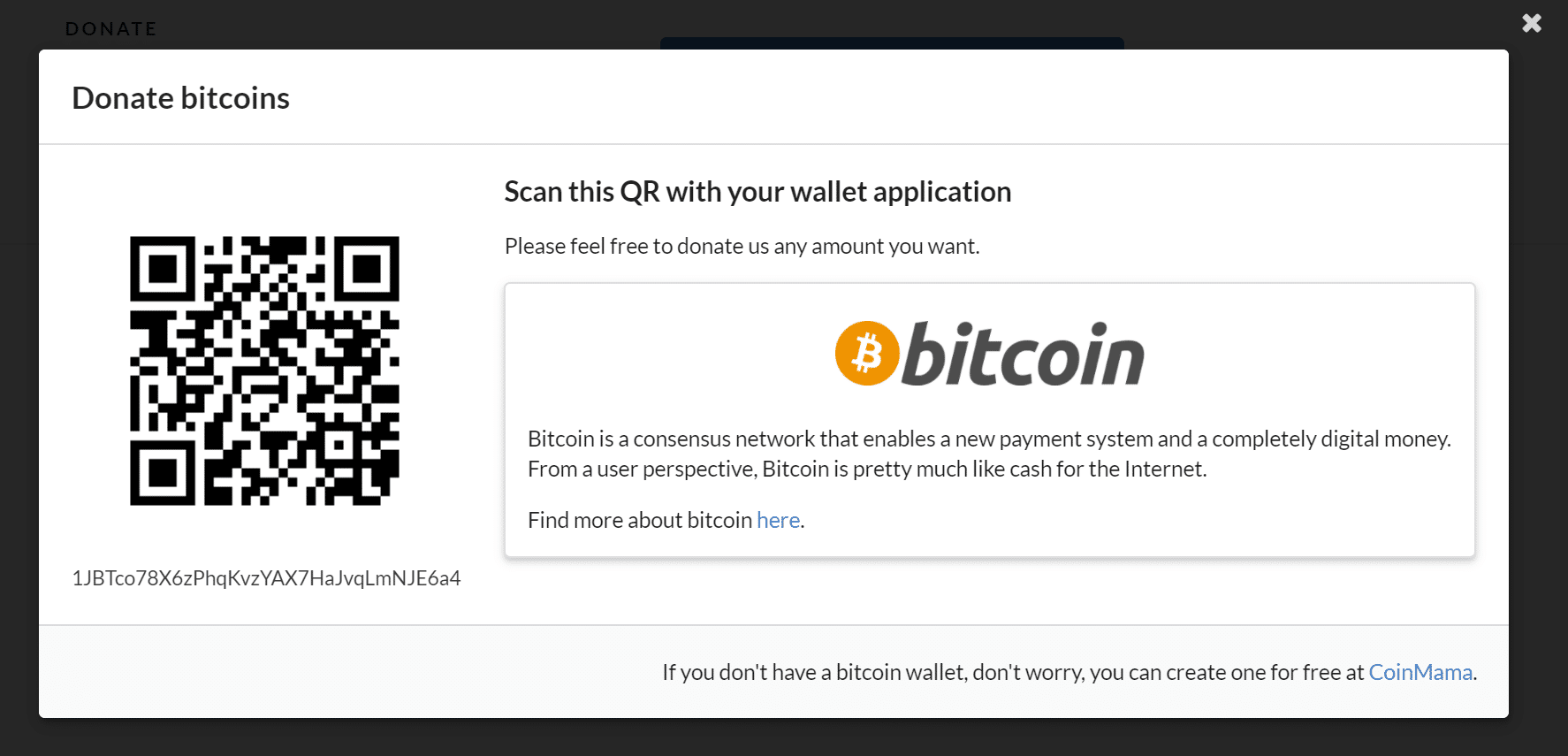 add bitcoin donate button html