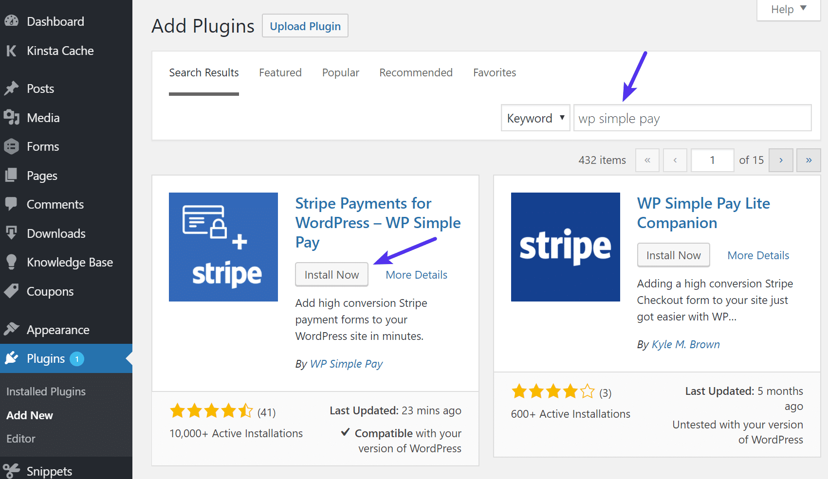 Install WP Simple Pay Lite plugin
