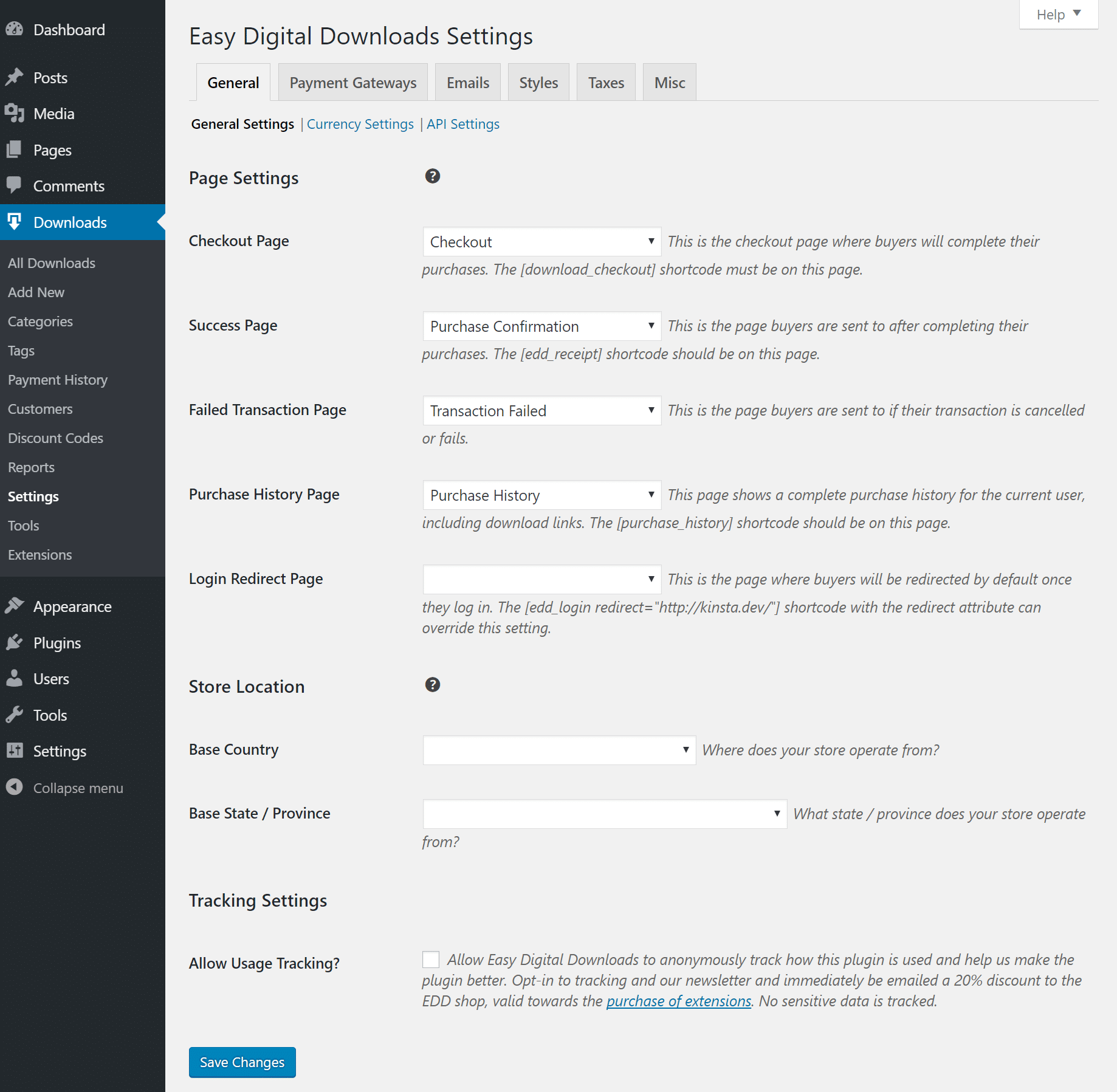 easy digital downloads settings