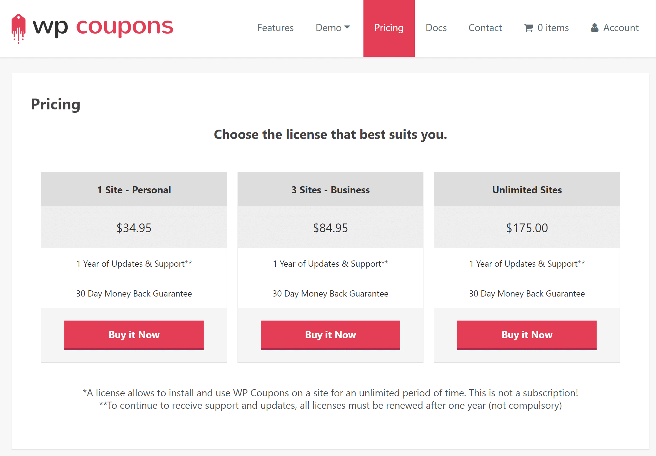 Pricing Tables Demo.