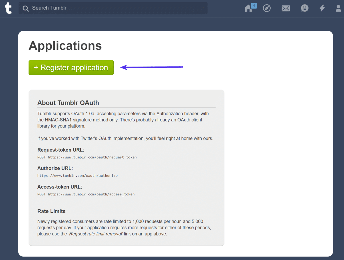 Register Tumblr application