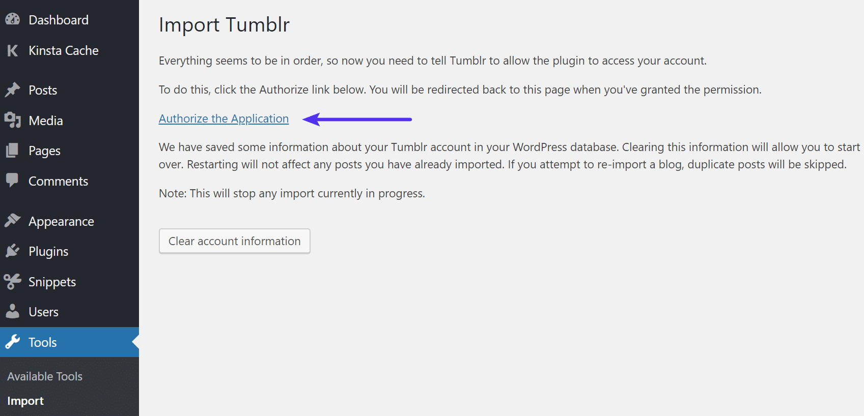 Tumblr authorize the application