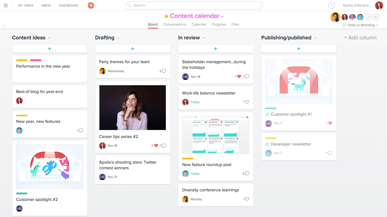 Asana editorial calendar