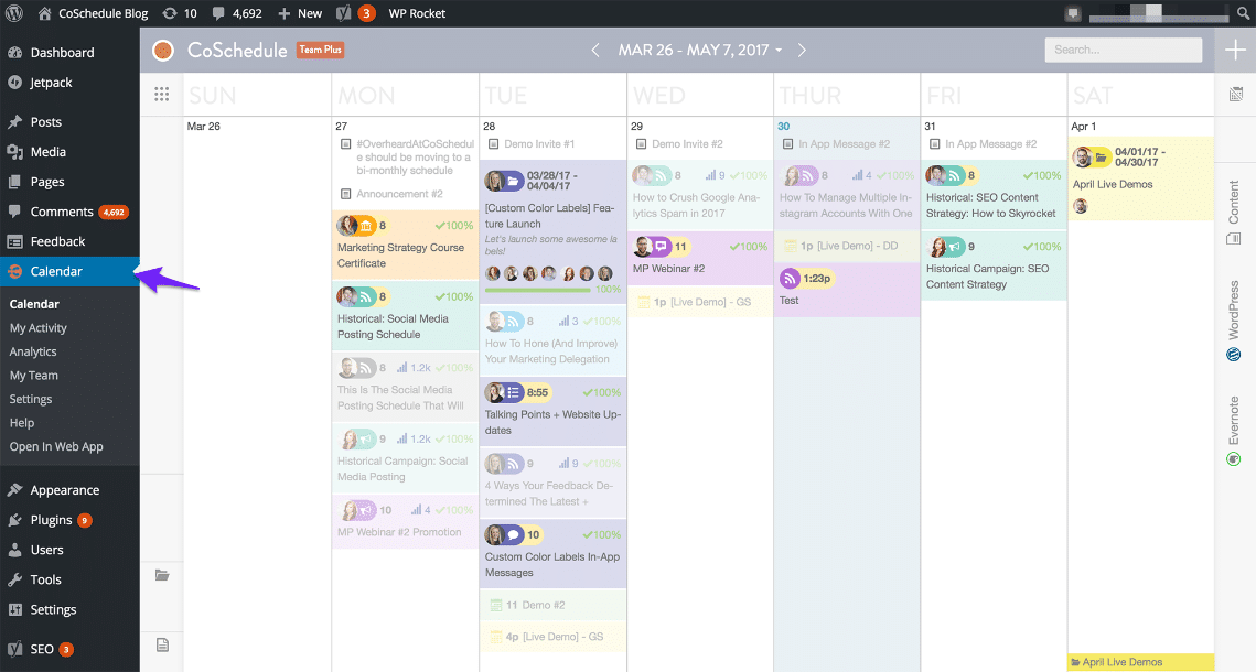 CoSchedule’s WordPress redigeringskalender