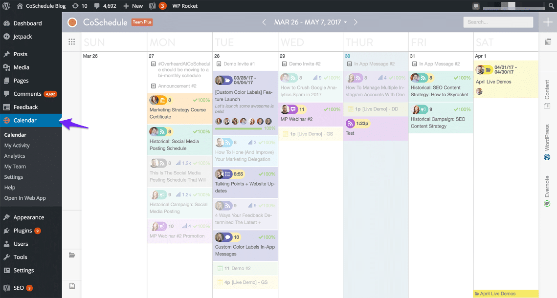 CoSchedule WordPress editorial calendar