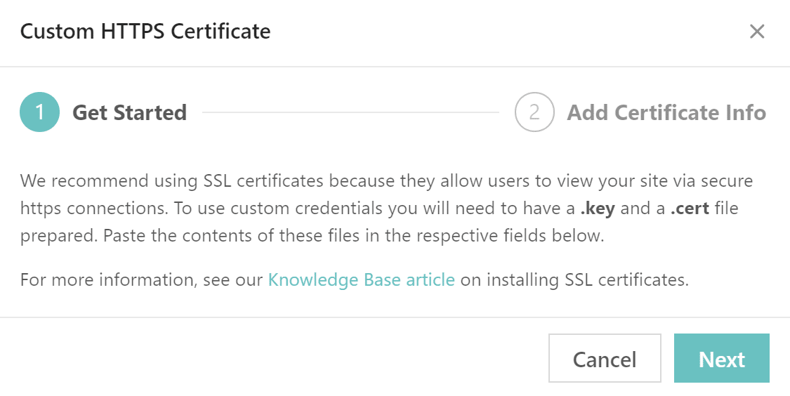 Certificado HTTPS personalizado paso 1