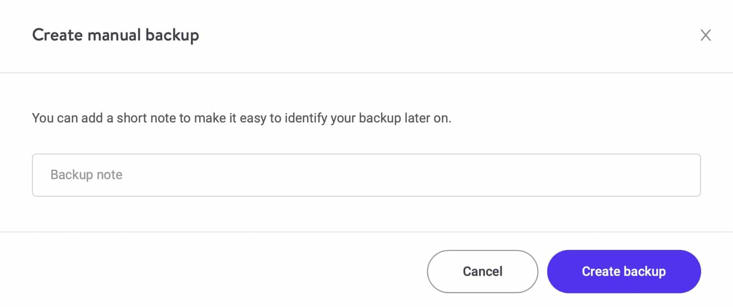 Add a name or short note to your manual WordPress backup.