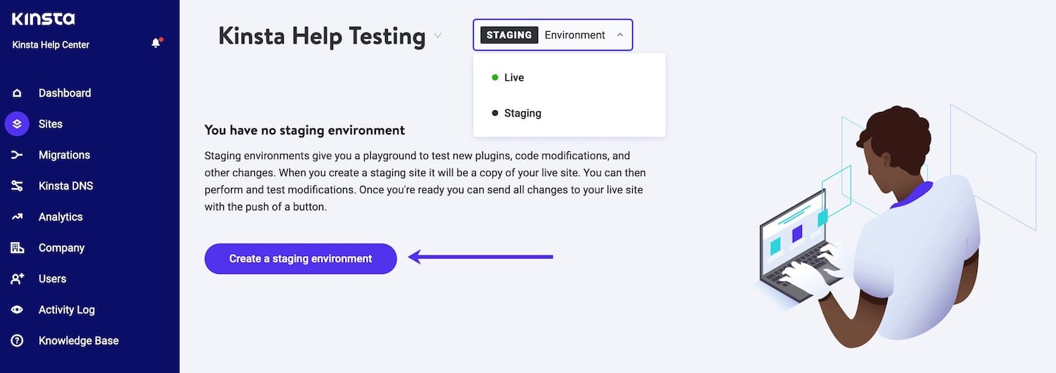 Create a Kinsta staging environment.