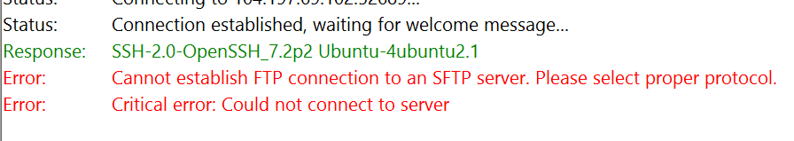 cannot establish ftp connection