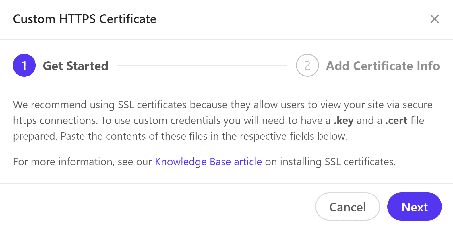 Credenciales HTTPS personalizadas