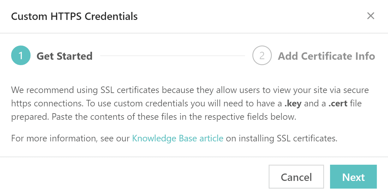 Custom HTTPS credentials