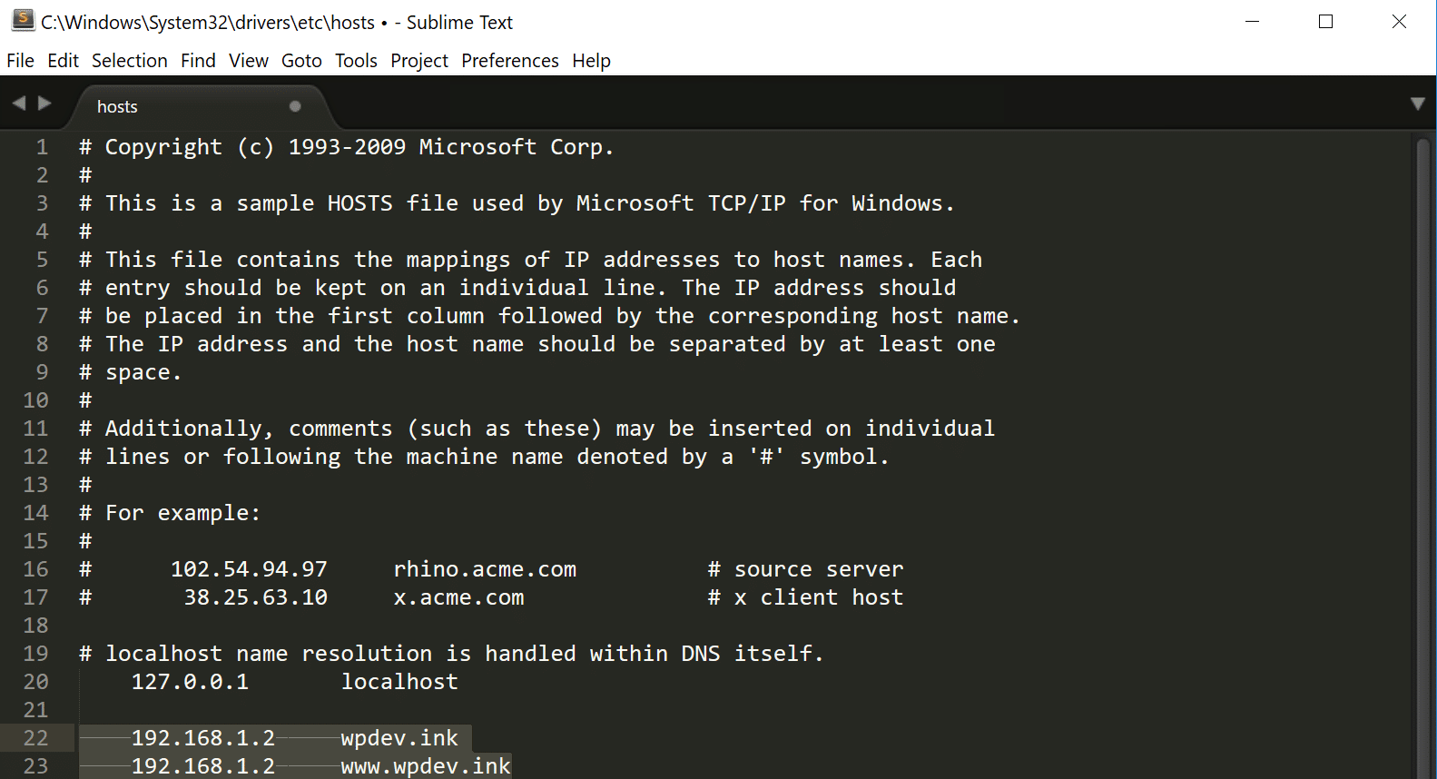 hosts file entry aded with w10privacy