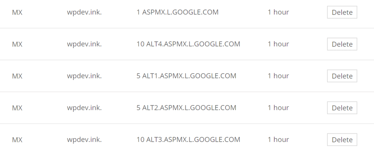 Google MX records