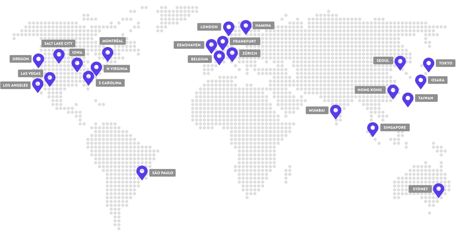 Localizările centrelor de date Kinsta's Data center locations