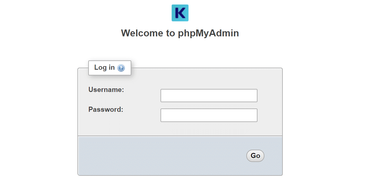 phpMyAdmin login-side.