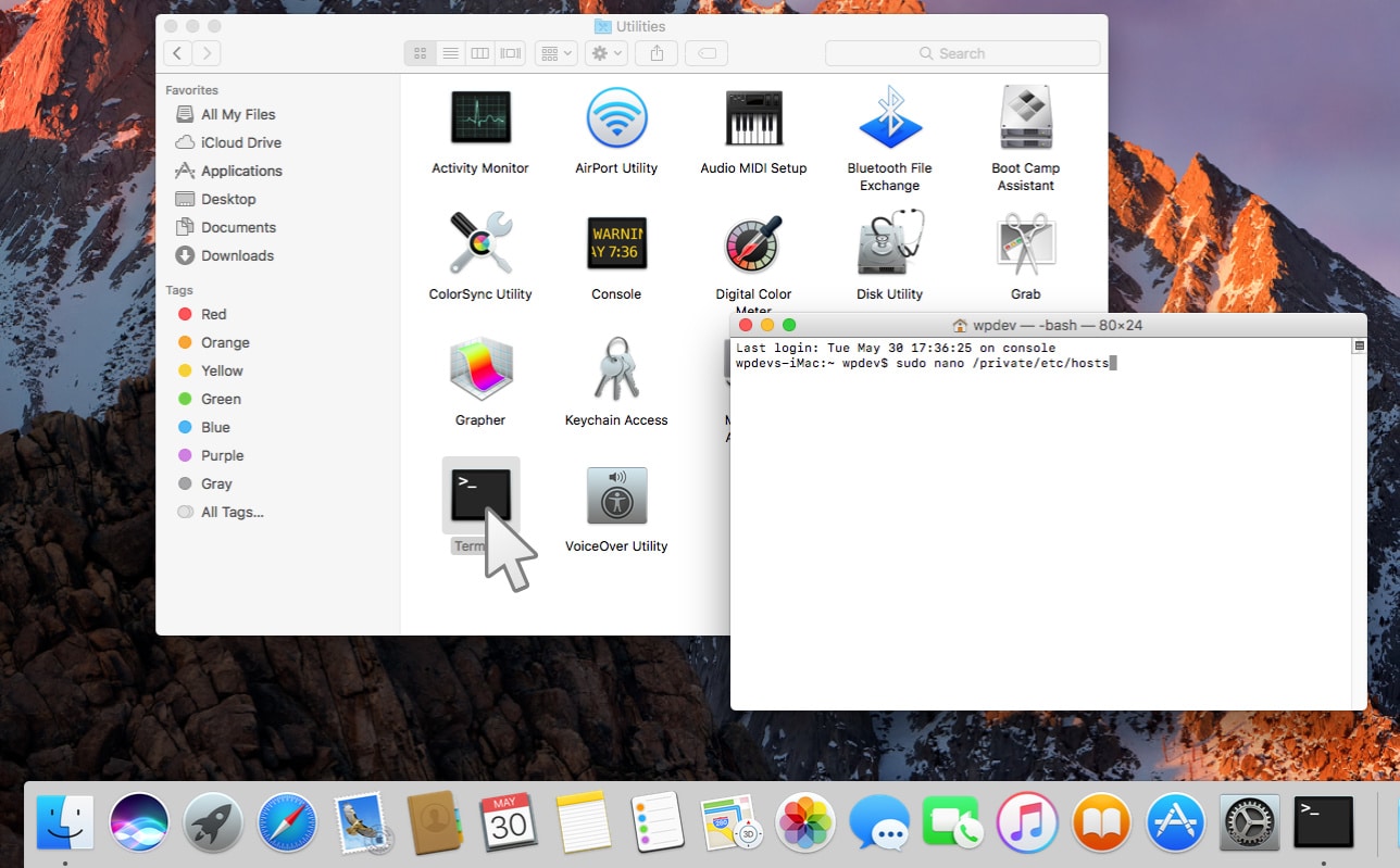 mac terminal sudo nano hosts