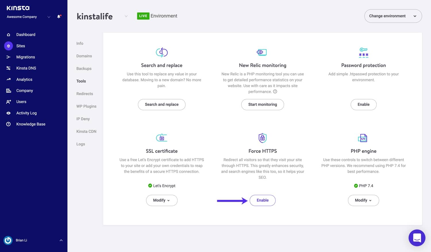 Force HTTPS in MyKinsta.