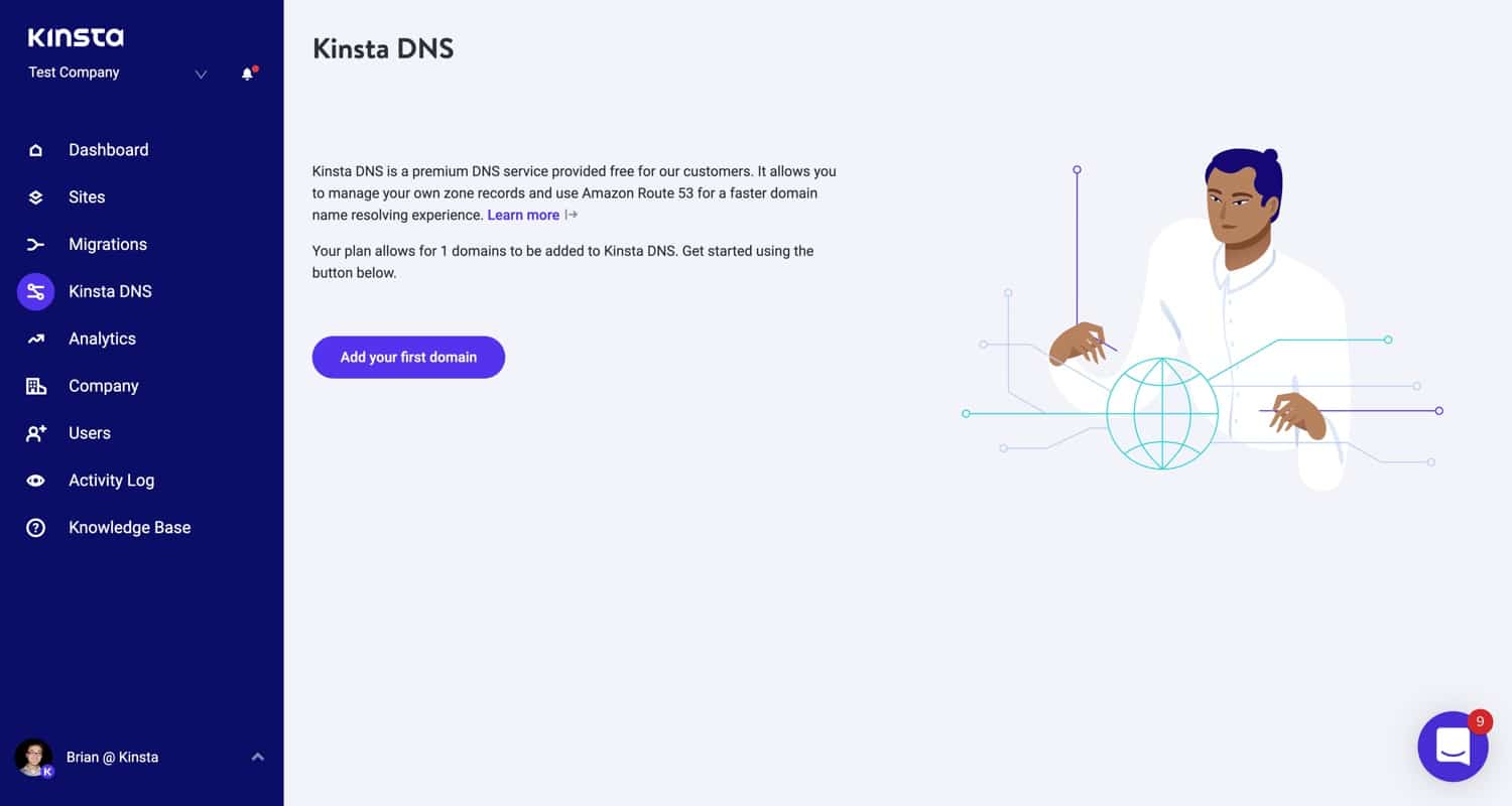 Impostazioni DNS di Kinsta in MyKinsta.