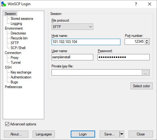 connect to sftp using winscp