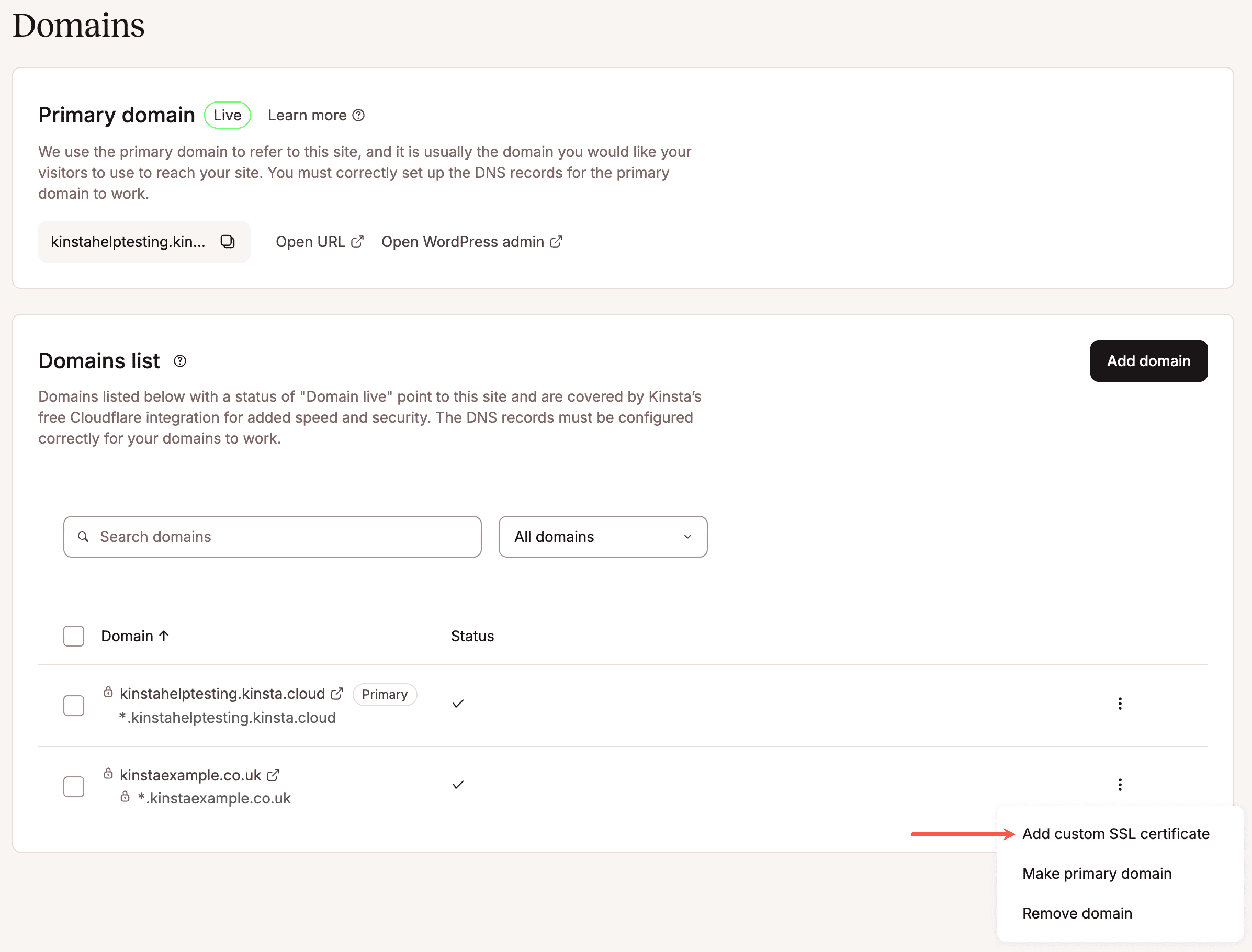 Add a custom SSL certificate.