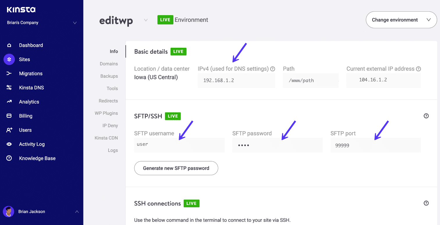 Informations d'identification SFTP