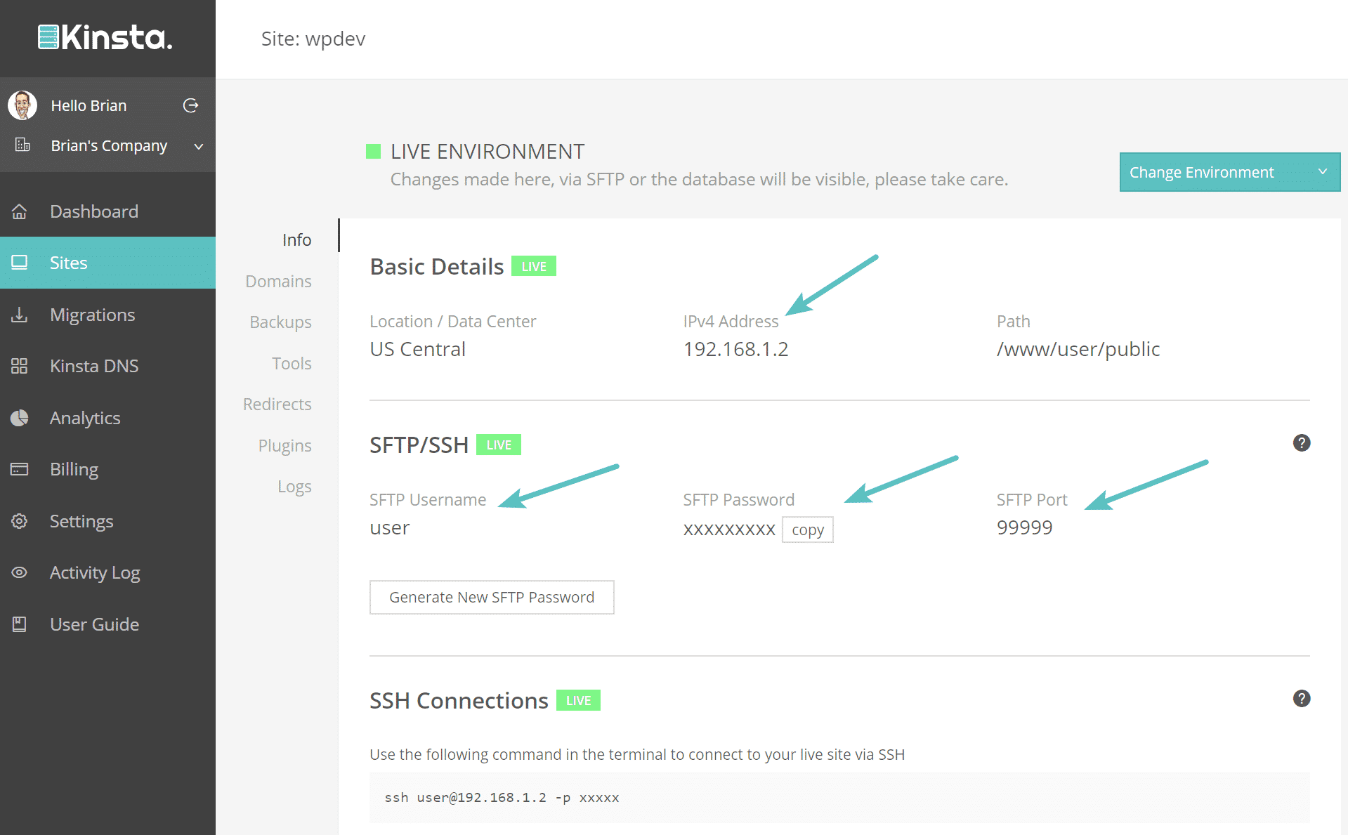 SFTP credentials