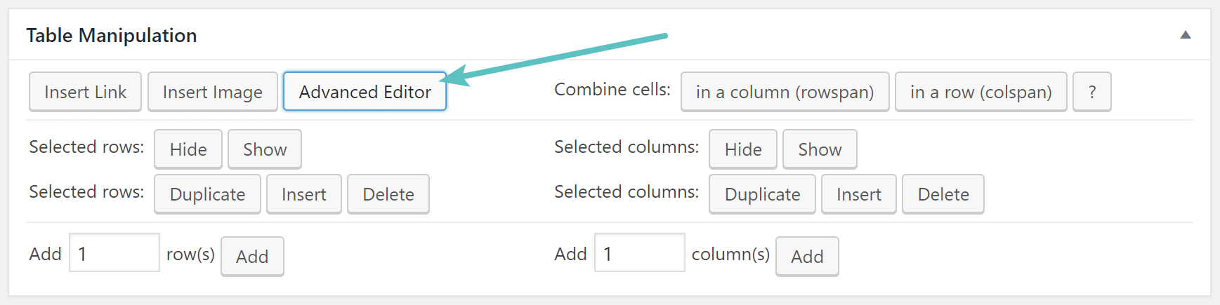 TablePress advanced editor