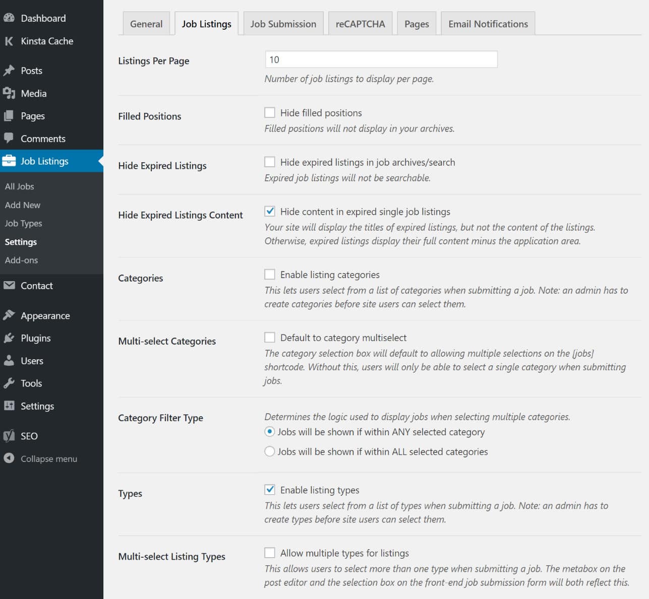 WP Job Board settings