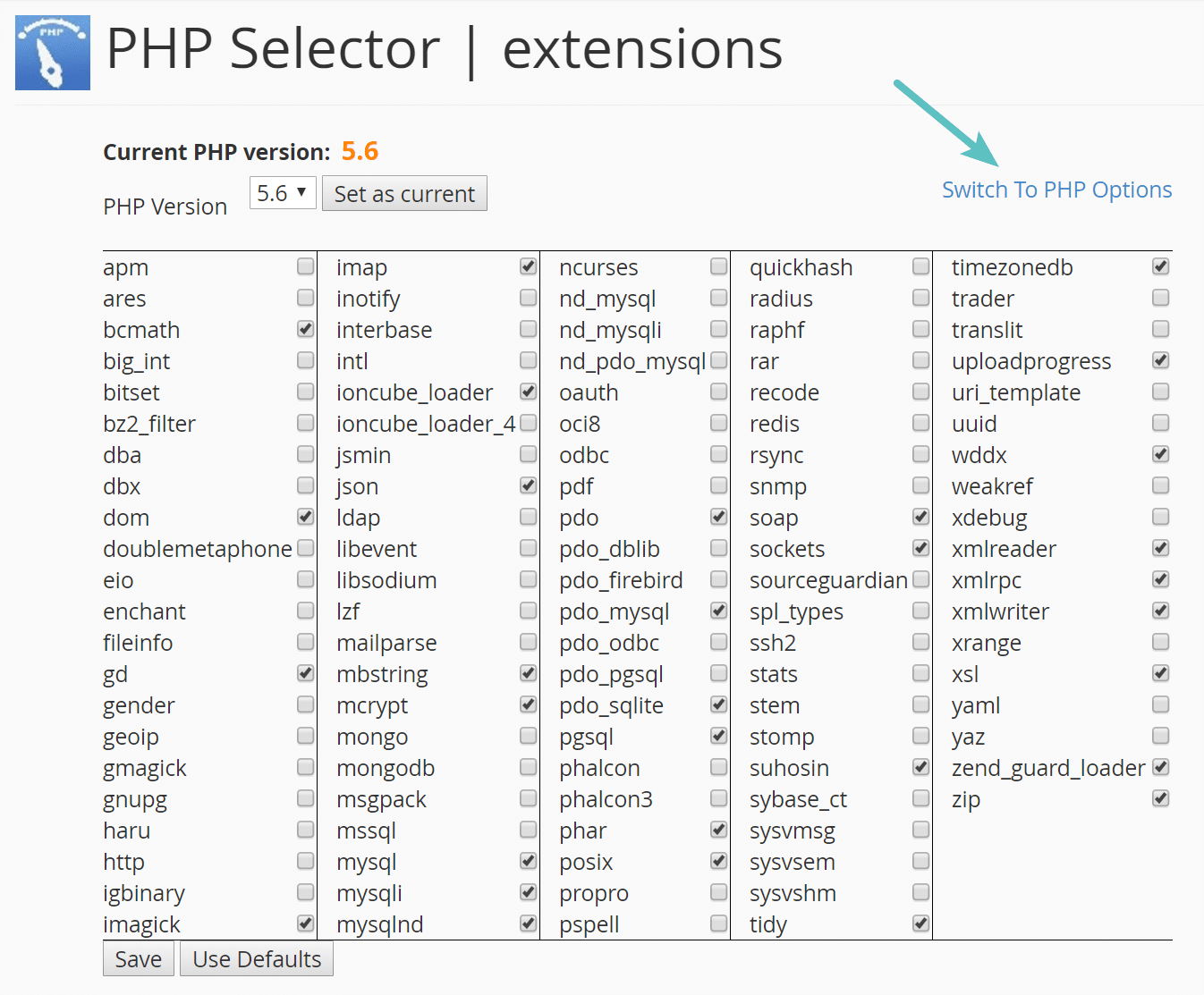 switch to php options