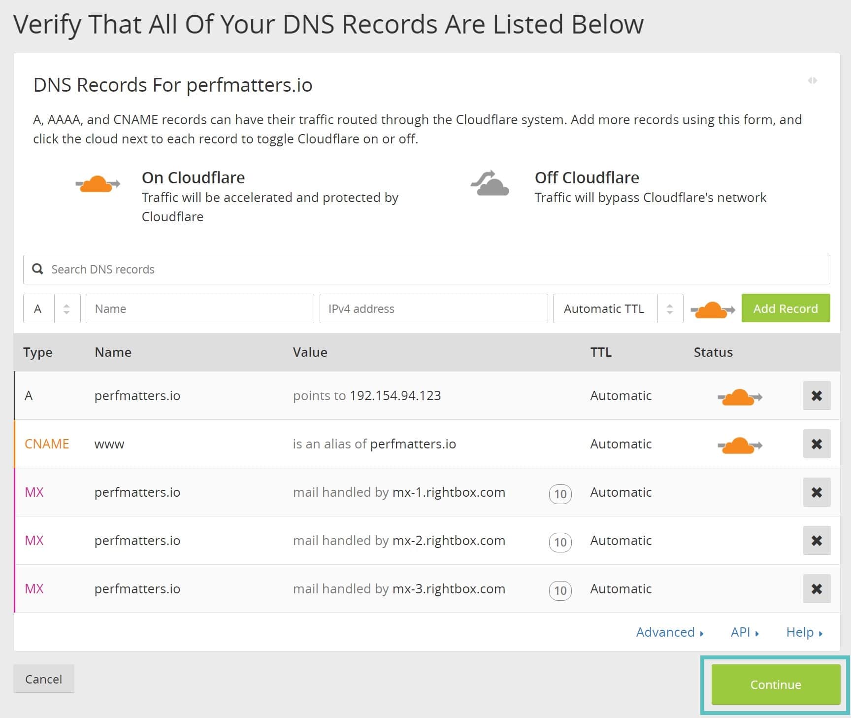 cloudflare dns records