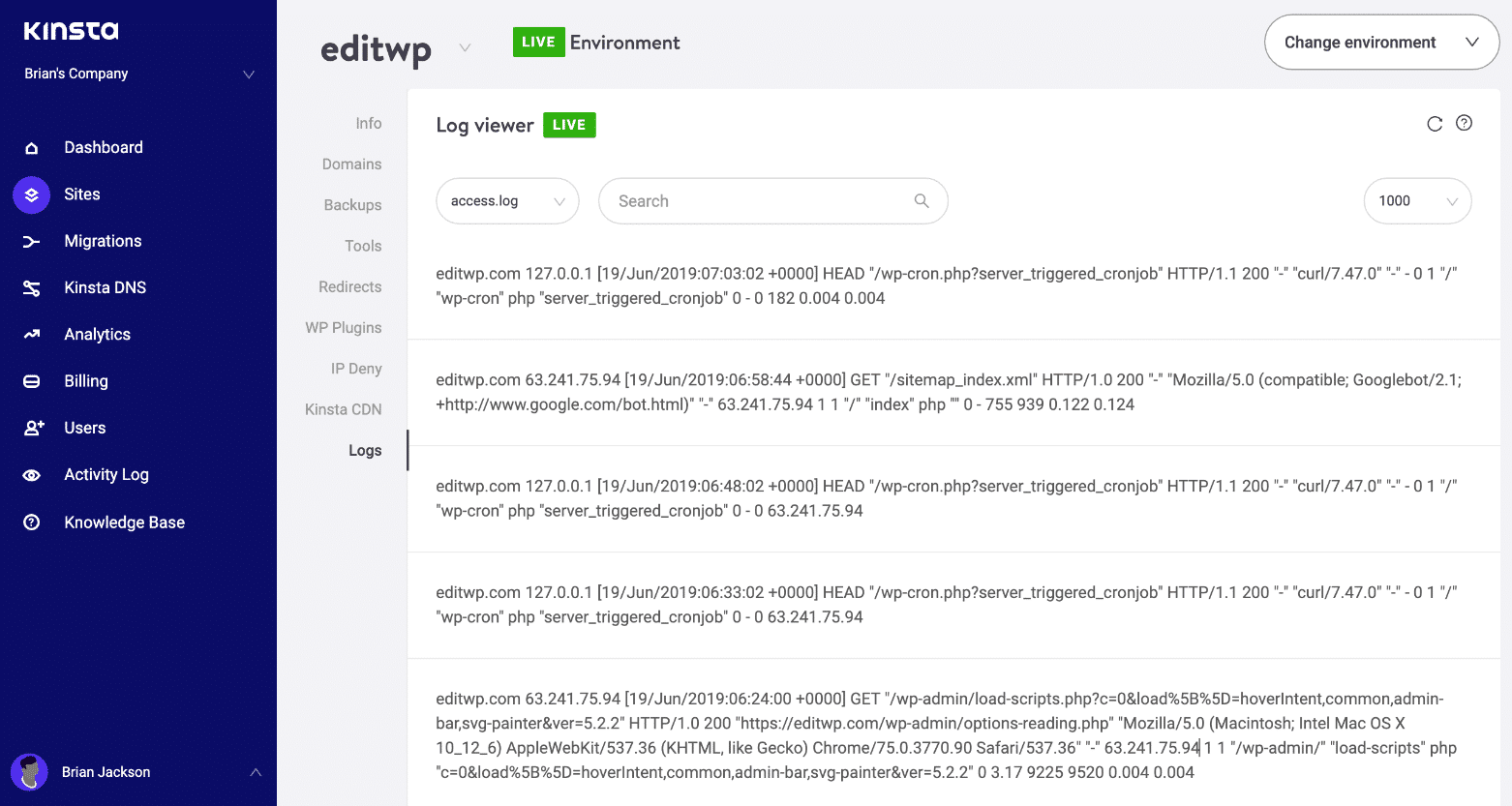 Где находится файл access log