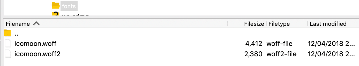Icon font files SFTP