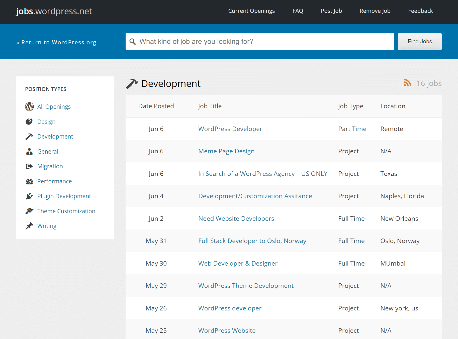 WordPress jobs at WordPress.net