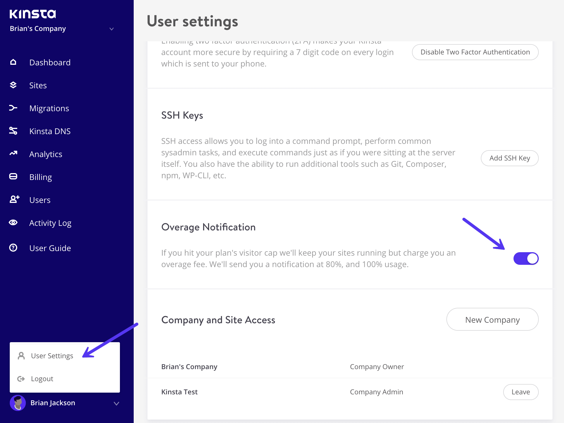 Enable overage notifications