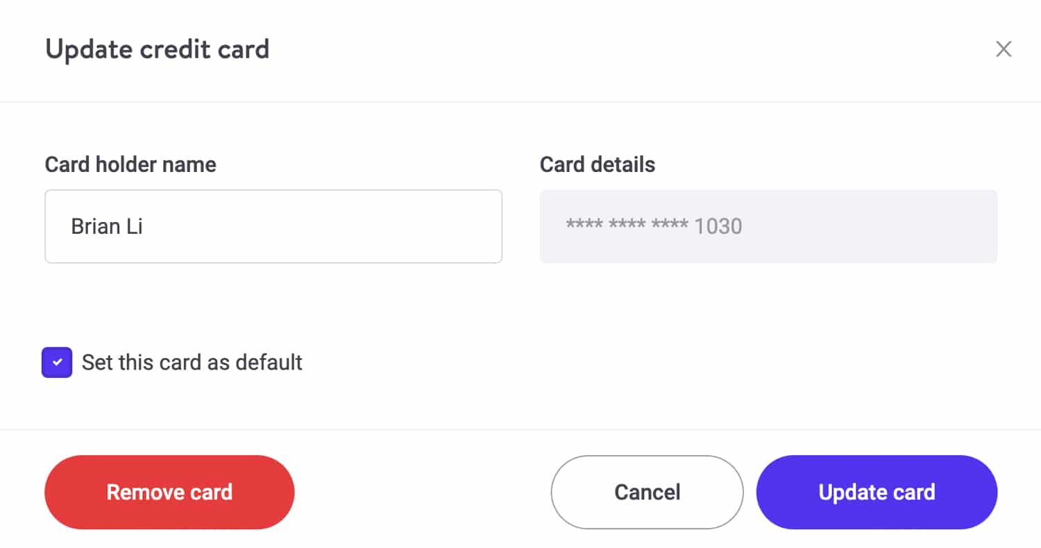 Cambia tu tarjeta de crédito por defecto en MyKinsta