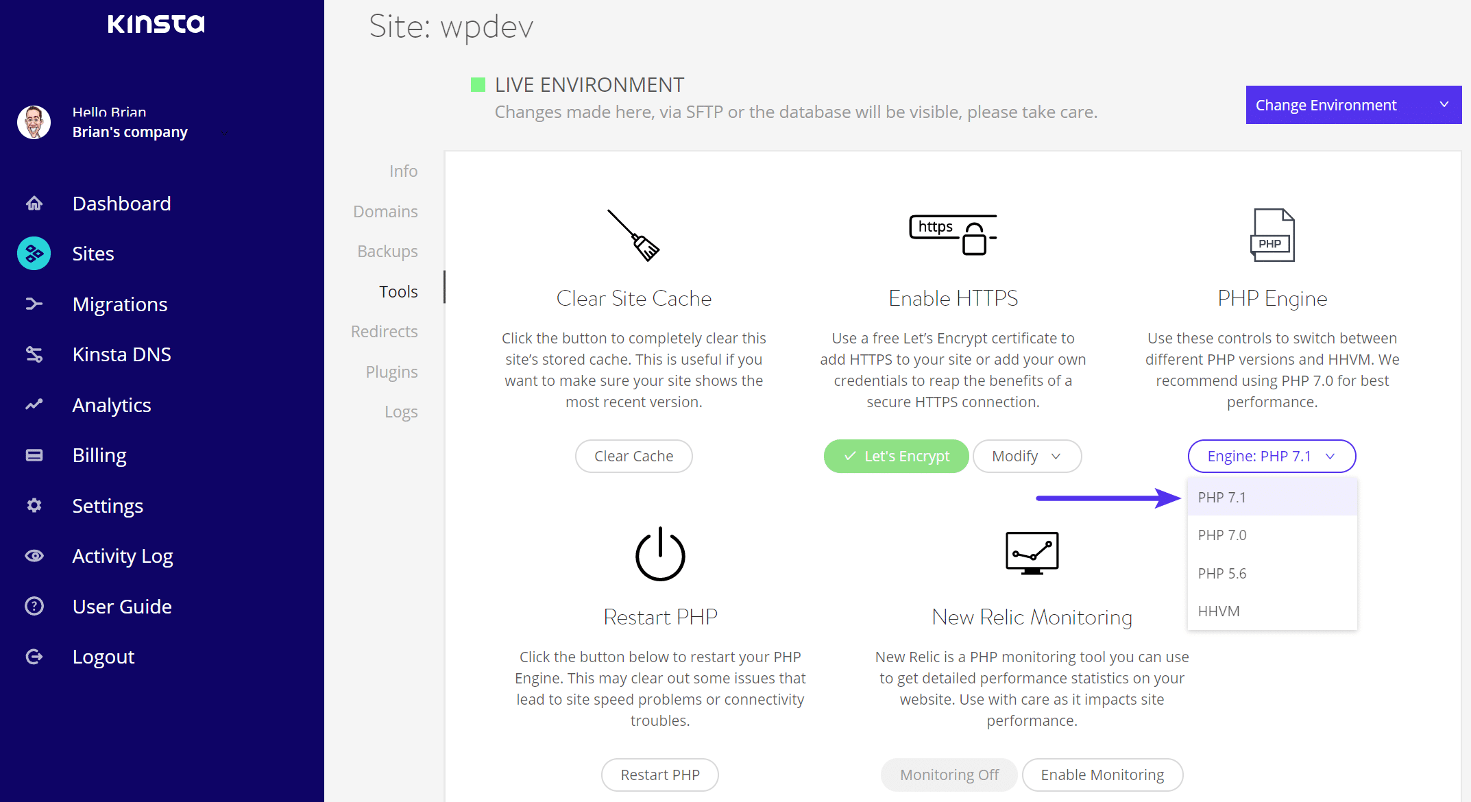 Switch PHP version