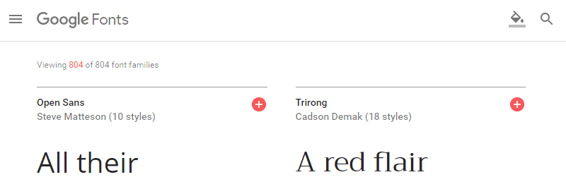 Google Fonts screenshot