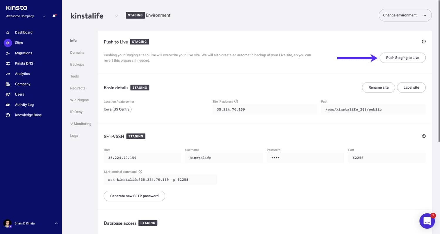Push staging to live in MyKinsta.