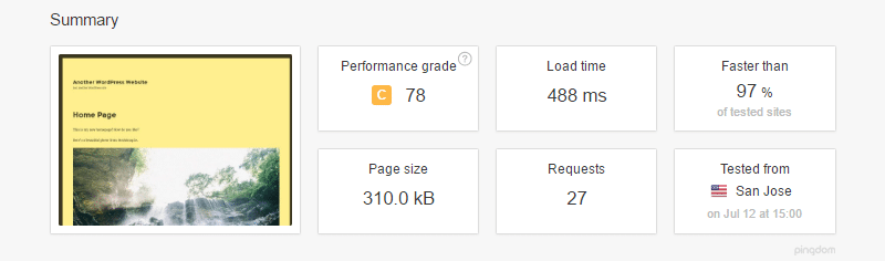 pingdom website speed test with a3 lazy load plugin installed
