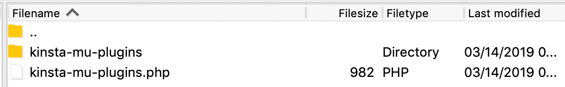 Öffne den Kinsta MU Plugin-Ordner und die Datei im FTP.
