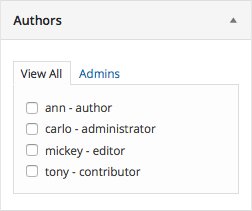 The first tab in the checkbox will show the full list of authors with writing capability