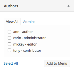 The final meta box will allow the admin user to add links to author archives