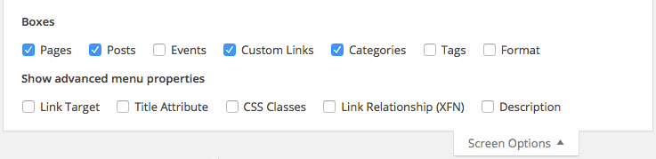 Screen Options Tab