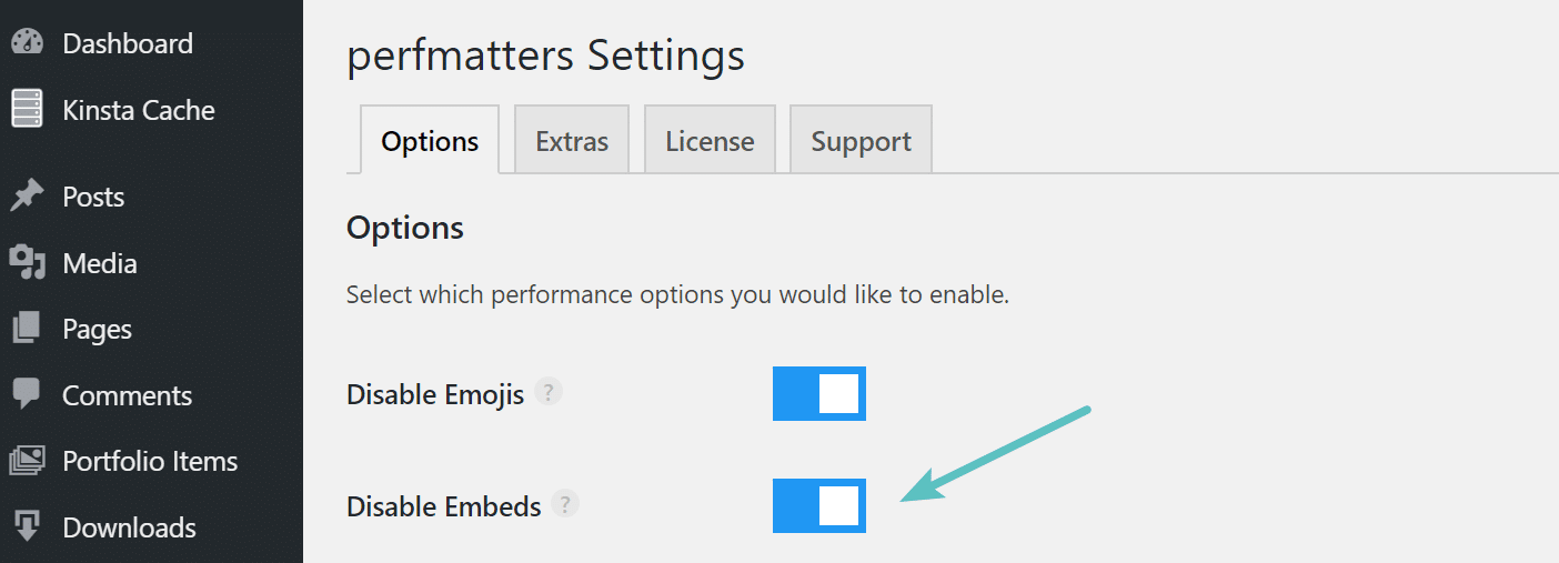 Perfmattersプラグインで埋め込みを無効化